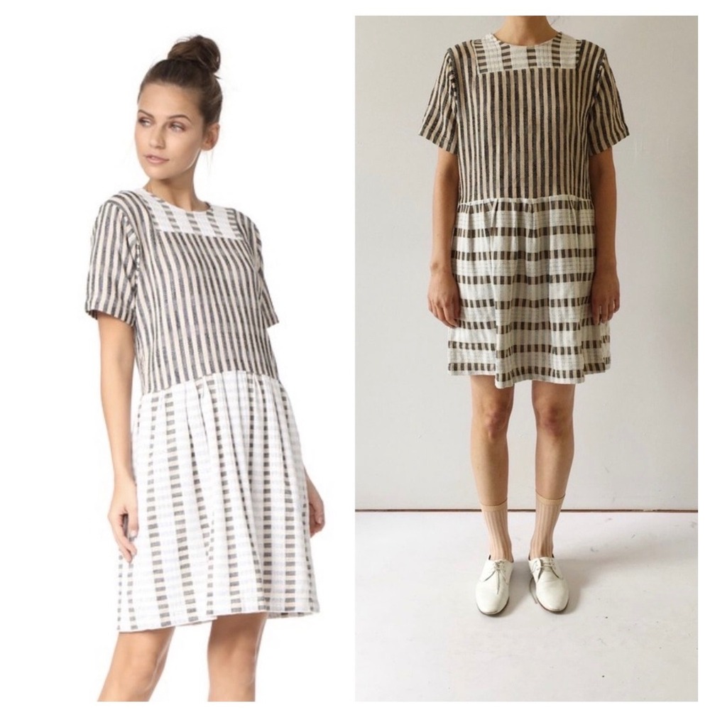 $325 Ace & Jig Paz Dress Chester Short Sleeve 100% Cotton Natural Fiber Stripe